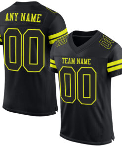 Custom Black Neon Yellow Mesh Authentic Football Jersey
