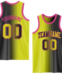 Custom Black Neon Yellow-Pink Authentic Gradient Fashion Basketball Jersey