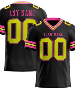 Custom Black Neon Yellow-Pink Mesh Authentic Football Jersey