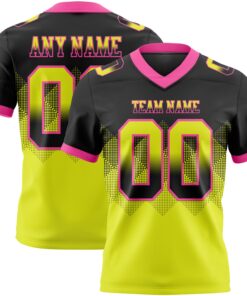 Custom Black Neon Yellow-Pink Mesh Authentic Gradient Square Shape Flag Football Jersey