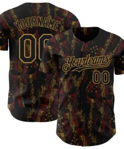 Custom Black Old Gold 3D American Flag Skull Patriotic Authentic Baseball Jersey