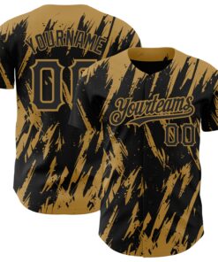 Custom Black Old Gold 3D Pattern Design Abstract Sharp Shape Authentic Baseball Jersey
