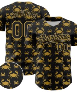 Custom Black Old Gold 3D Pattern Design Animal Crab Fruit Lemon Authentic Baseball Jersey