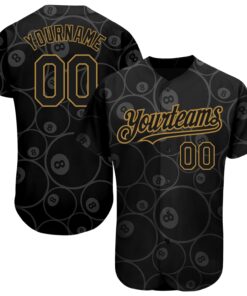 Custom Black Old Gold 3D Pattern Design Billiards Snooker 8 Ball Authentic Baseball Jersey