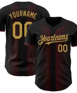 Custom Black Old Gold-Burgundy 3D Pattern Design Geometric Shapes Authentic Baseball Jersey