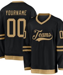 Custom Black Old Gold Hockey Jersey
