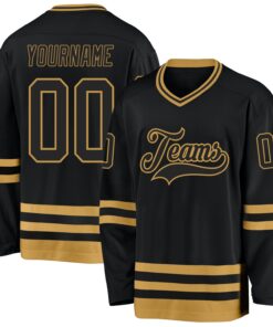 Custom Black Old Gold Hockey Jersey