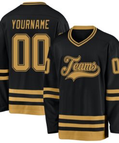 Custom Black Old Gold Hockey Jersey