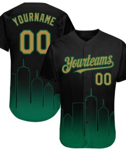 Custom Black Old Gold-Kelly Green 3D Boston City Edition Fade Fashion Authentic Baseball Jersey