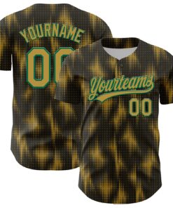Custom Black Old Gold-Kelly Green 3D Pattern Design Halftone Dots Authentic Baseball Jersey