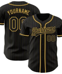 Custom Black Old Gold Pinstripe Black Authentic Baseball Jersey
