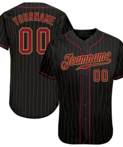 Custom Black Old Gold Pinstripe Crimson-Old Gold Authentic Baseball Jersey