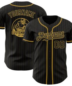 Custom Black Old Gold Pinstripe Old Gold Authentic Baseball Jersey