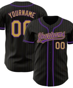 Custom Black Old Gold Pinstripe Old Gold-Purple Authentic Baseball Jersey