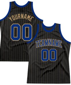 Custom Black Old Gold Pinstripe Royal-Old Gold Authentic Basketball Jersey