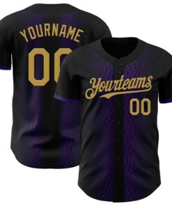 Custom Black Old Gold-Purple 3D Pattern Design Geometric Shapes Authentic Baseball Jersey