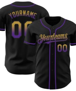 Custom Black Old Gold-Purple Authentic Fade Fashion Baseball Jersey