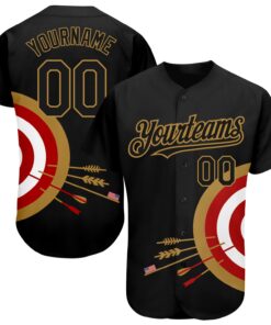 Custom Black Old Gold-Red 3D Pattern Design Dart Board Target Authentic Baseball Jersey