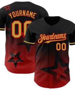 Custom Black Old Gold-Red 3D Pattern Design Gradient Style Twinkle Star Authentic Baseball Jersey