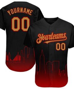 Custom Black Old Gold-Red 3D San Francisco City Edition Fade Fashion Authentic Baseball Jersey