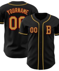Custom Black Old Gold-Red Authentic Baseball Jersey