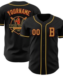 Custom Black Old Gold-Red Authentic Baseball Jersey