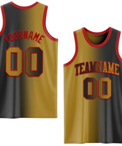 Custom Black Old Gold-Red Authentic Gradient Fashion Basketball Jersey