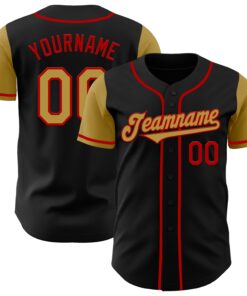Custom Black Old Gold-Red Authentic Two Tone Baseball Jersey