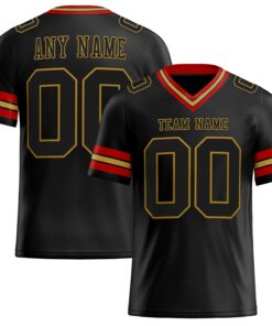 Custom Black Old Gold-Red Mesh Authentic Football Jersey