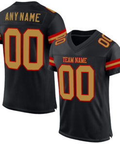 Custom Black Old Gold-Red Mesh Authentic Football Jersey