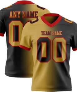 Custom Black Old Gold-Red Mesh Authentic Gradient Fashion Football Jersey