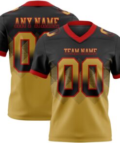 Custom Black Old Gold-Red Mesh Authentic Gradient Square Shape Flag Football Jersey