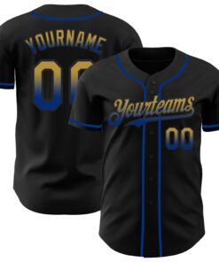 Custom Black Old Gold-Royal Authentic Fade Fashion Baseball Jersey