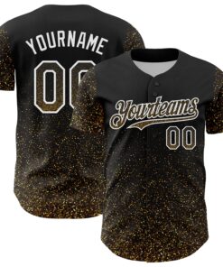 Custom Black Old Gold-White 3D Pattern Design Abstract Colorful Glittering Dot Authentic Baseball Jersey