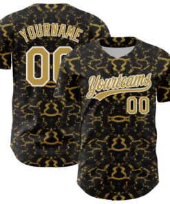 Custom Black Old Gold-White 3D Pattern Design Abstract Tiger And Zebra Authentic Baseball Jersey