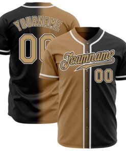 Custom Black Old Gold-White Authentic Gradient Fashion Baseball Jersey