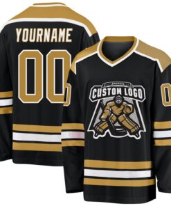 Custom Black Old Gold-White Hockey Jersey