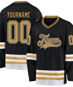 Custom Black Old Gold-White Hockey Jersey