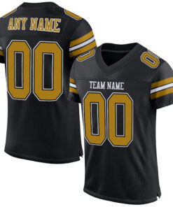 Custom Black Old Gold-White Mesh Authentic Football Jersey