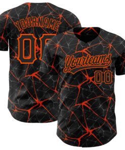Custom Black Orange 3D Pattern Design Abstract Network Authentic Baseball Jersey