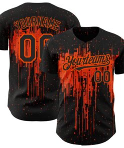 Custom Black Orange 3D Pattern Design Dripping Splatter Art Authentic Baseball Jersey