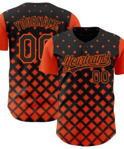 Custom Black Orange 3D Pattern Design Geometric Shapes Authentic Baseball Jersey