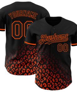 Custom Black Orange 3D Pattern Design Leopard Print Fade Fashion Authentic Baseball Jersey