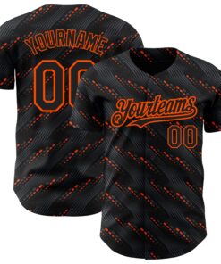Custom Black Orange 3D Pattern Design Slant Lines Authentic Baseball Jersey