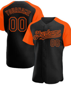 Custom Black Orange Authentic Raglan Sleeves Baseball Jersey