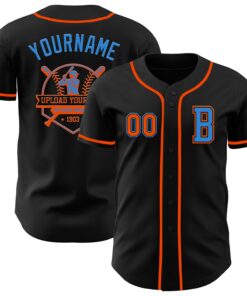 Custom Black Orange-Electric Blue Authentic Baseball Jersey
