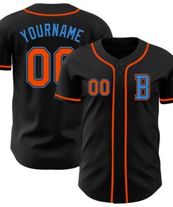 Custom Black Orange-Electric Blue Authentic Baseball Jersey