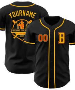Custom Black Orange-Gold Authentic Baseball Jersey