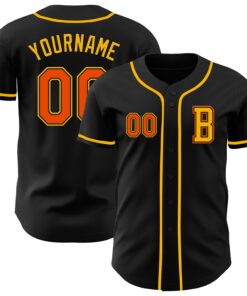 Custom Black Orange-Gold Authentic Baseball Jersey