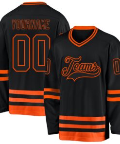 Custom Black Orange Hockey Jersey
